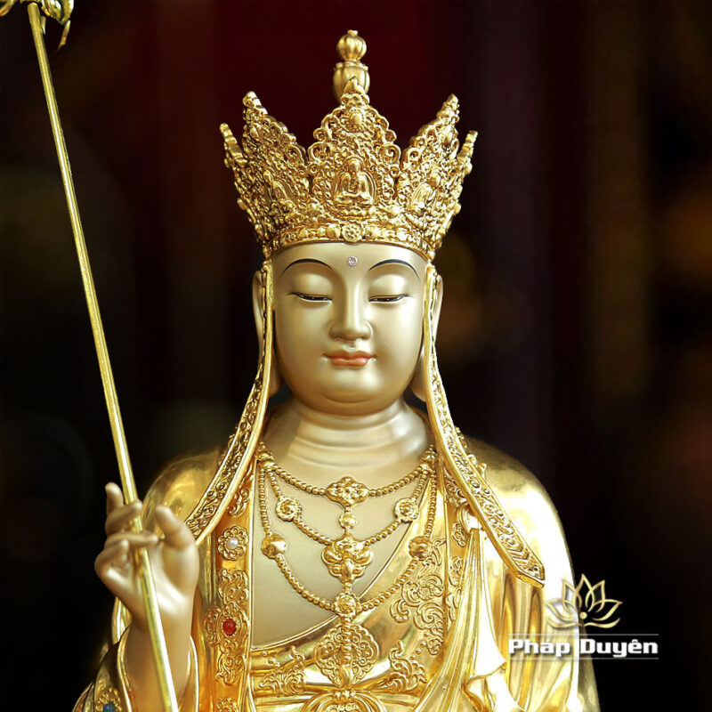 Tượng Địa tạng Bồ Tát Ngồi Đài Sen Bằng Đồng Dát Vàng Ấn Bảo Cao Cấp, Cao 40cm - Ảnh 2