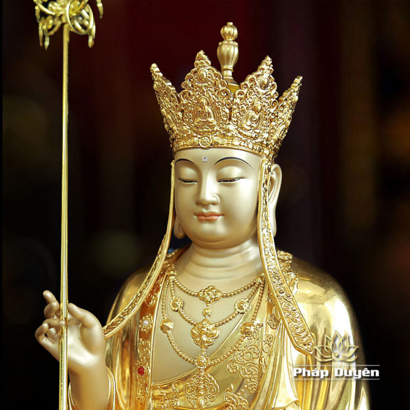 Tượng Địa tạng Bồ Tát Ngồi Đài Sen Bằng Đồng Dát Vàng Ấn Bảo Cao Cấp, Cao 40cm - Ảnh 3