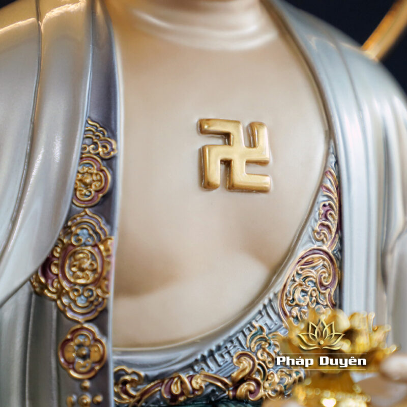 Bộ Tượng Tây Phương Tam Thánh Đứng, Bằng Đồng Men Cổ, Cao 48cm (Tổng Lá Đề 53cm) - Ảnh 7