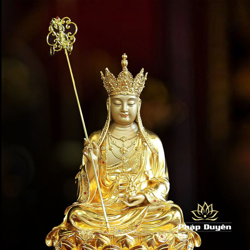 Tượng Địa tạng Bồ Tát Ngồi Đài Sen Bằng Đồng Dát Vàng Ấn Bảo Cao Cấp, Cao 40cm - Ảnh 4