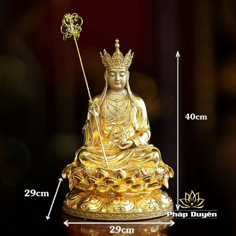 Tượng Địa tạng Bồ Tát Ngồi Đài Sen Bằng Đồng Dát Vàng Ấn Bảo Cao Cấp, Cao 40cm - Ảnh 6