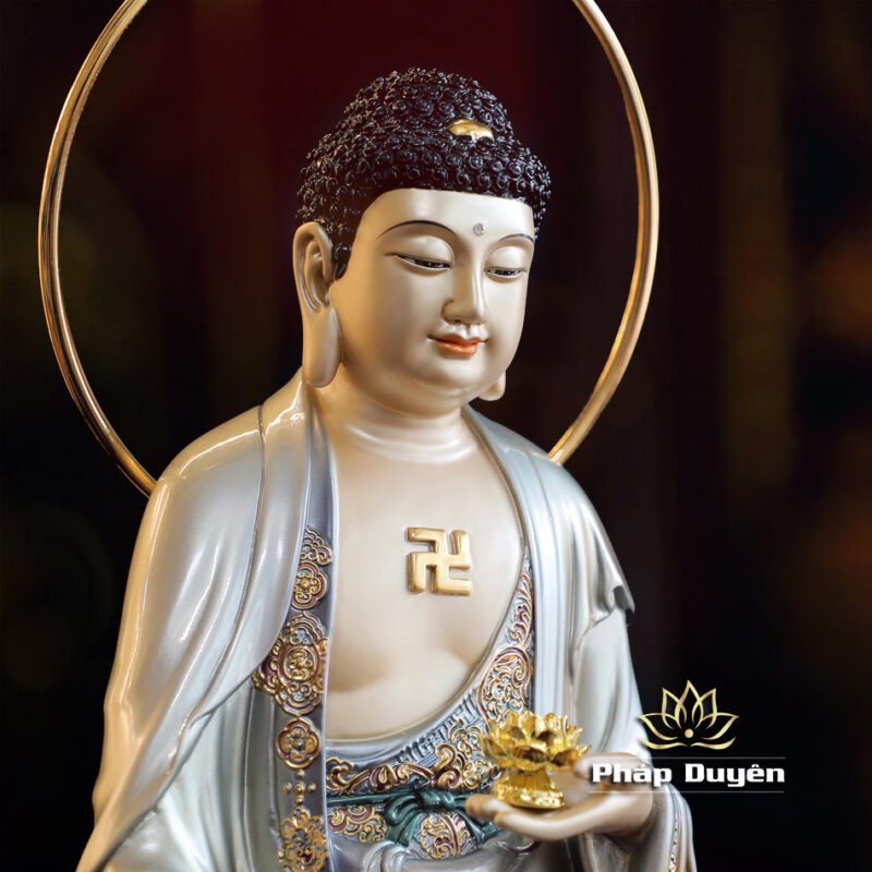 Bộ Tượng Tây Phương Tam Thánh Đứng, Bằng Đồng Men Cổ, Cao 48cm (Tổng Lá Đề 53cm) - Ảnh 4