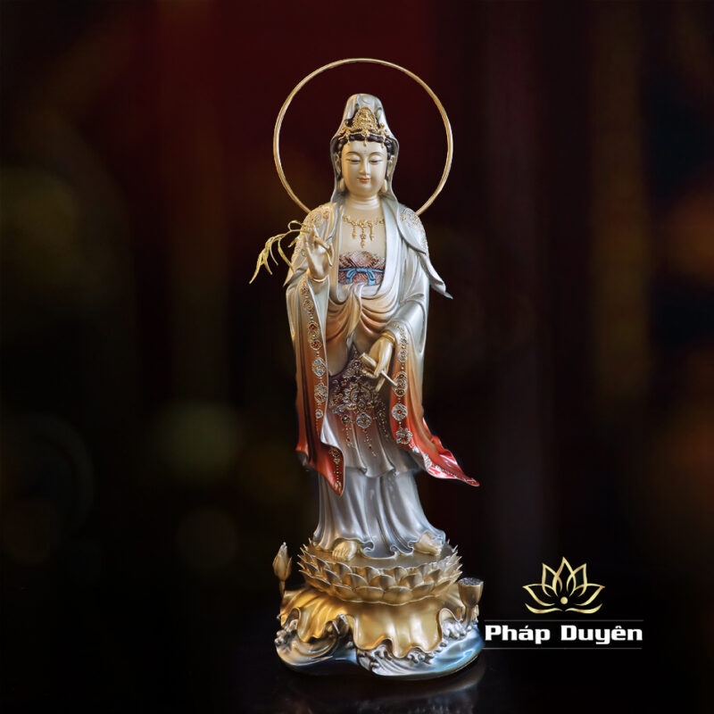Bộ Tượng Tây Phương Tam Thánh Đứng, Bằng Đồng Men Cổ, Cao 48cm (Tổng Lá Đề 53cm) - Ảnh 10