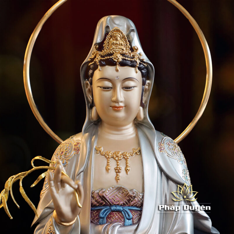 Bộ Tượng Tây Phương Tam Thánh Đứng, Bằng Đồng Men Cổ, Cao 48cm (Tổng Lá Đề 53cm) - Ảnh 11