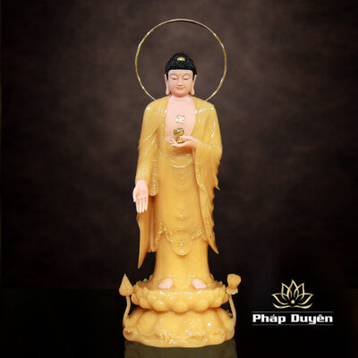 Alternative view of Bộ Tượng Tây Phương Tam Thánh Đứng Bằng Bột Đá Thạch Anh Viền Vàng, Cao 90cm