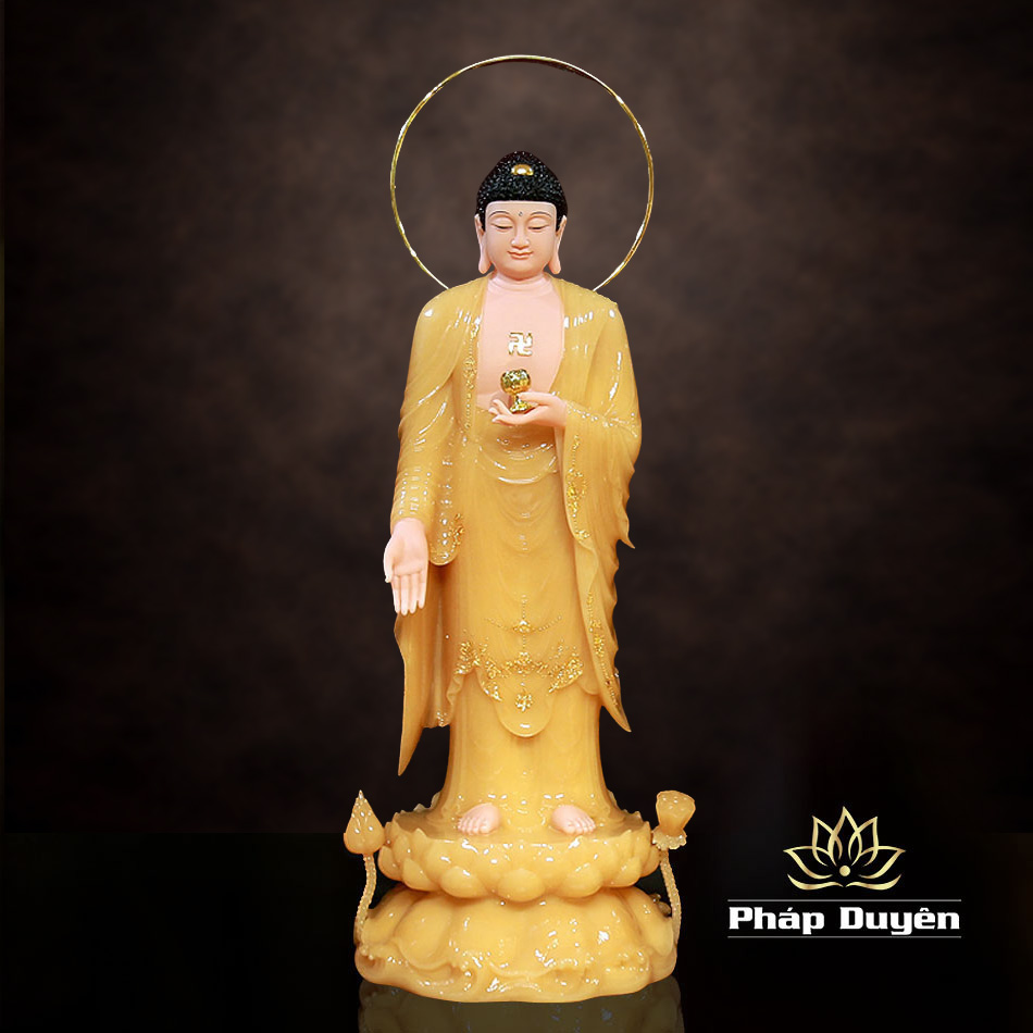 Bộ Tượng Tây Phương Tam Thánh Đứng Bằng Bột Đá Thạch Anh Viền Vàng, Cao 90cm - ảnh 23