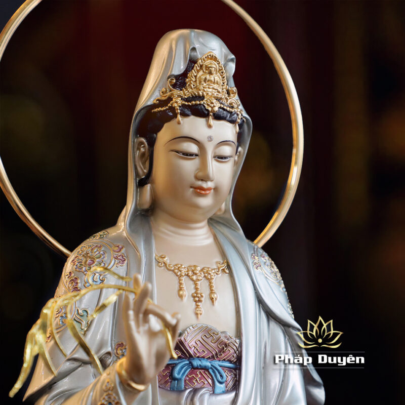 Bộ Tượng Tây Phương Tam Thánh Đứng, Bằng Đồng Men Cổ, Cao 48cm (Tổng Lá Đề 53cm) - Ảnh 12