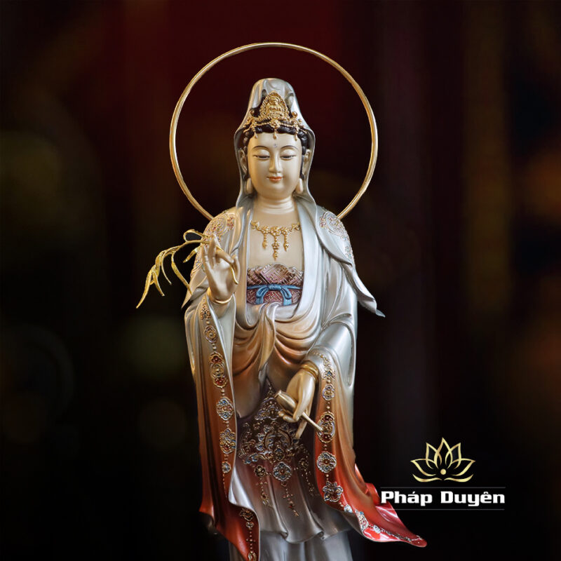Bộ Tượng Tây Phương Tam Thánh Đứng, Bằng Đồng Men Cổ, Cao 48cm (Tổng Lá Đề 53cm) - Ảnh 13