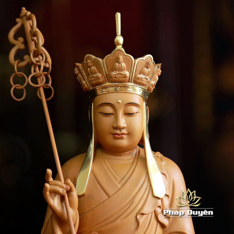 Tượng Địa Tạng Ngồi Đế Sen Bằng Gỗ Hương Chương, Cao 40cm, 48cm - Ảnh 2