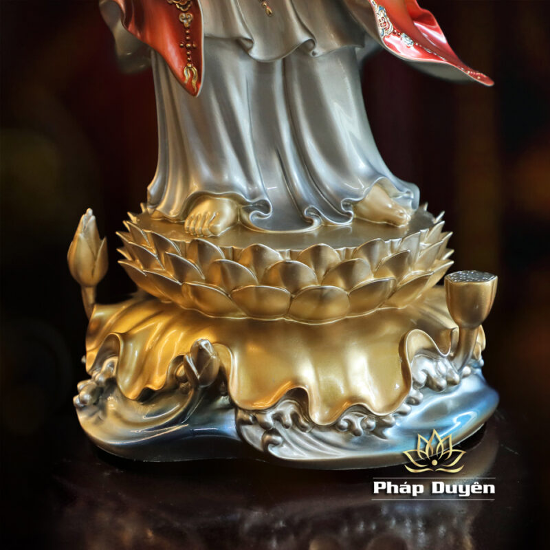 Bộ Tượng Tây Phương Tam Thánh Đứng, Bằng Đồng Men Cổ, Cao 48cm (Tổng Lá Đề 53cm) - Ảnh 17