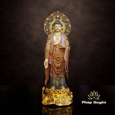 Alternative view of Bộ Tượng Tây Phương Tam Thánh Đứng, Bằng Đồng Vẽ Gấm Cao 66cm (Tổng Lá Đề 78cm)