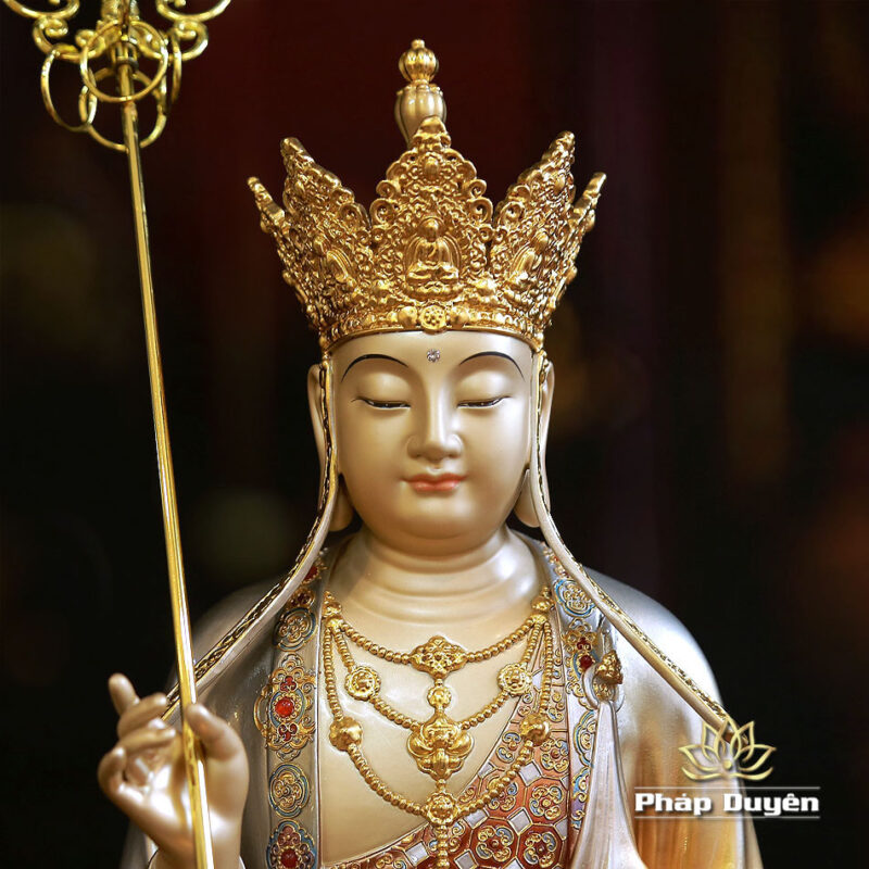 Tượng Bồ Tát Địa Tạng, Chất Liệu Đồng Sơn Men Cổ, Nhiều Kích Thước - Ảnh 2