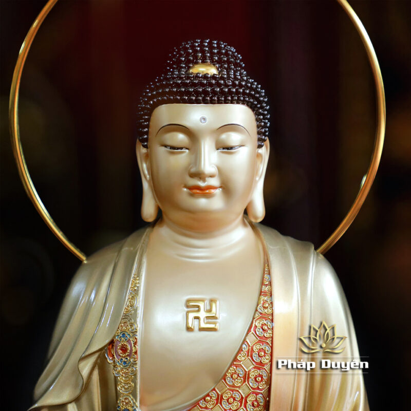Bộ Tượng Tây Phương Tam Thánh Ngồi, Bằng Đồng Sơn Men Cổ Mẫn Bảo, Cao 40cm (Có Hào Quang) - Ảnh 3
