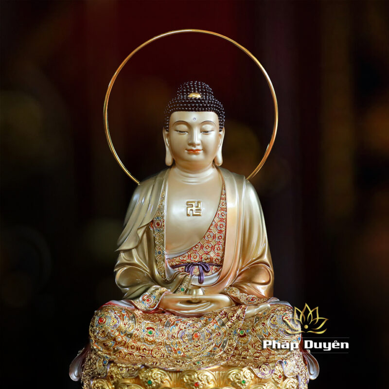 Bộ Tượng Tây Phương Tam Thánh Ngồi, Bằng Đồng Sơn Men Cổ Mẫn Bảo, Cao 40cm (Có Hào Quang) - Ảnh 4