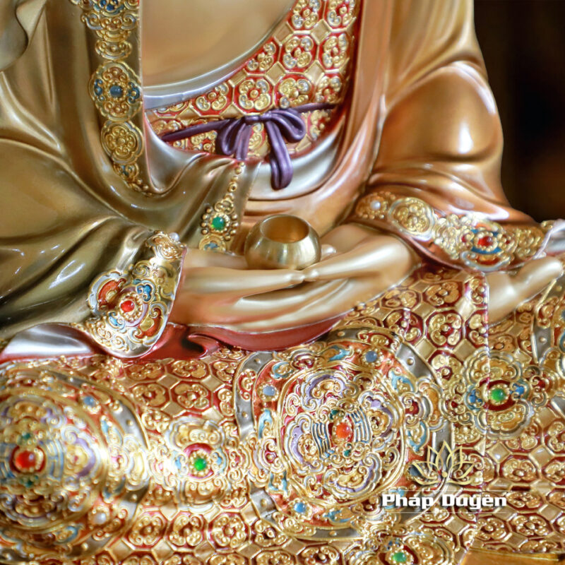 Bộ Tượng Tây Phương Tam Thánh Ngồi, Bằng Đồng Sơn Men Cổ Mẫn Bảo, Cao 40cm (Có Hào Quang) - Ảnh 5
