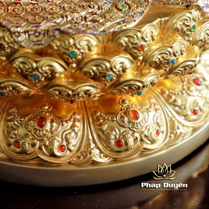Bộ Tượng Tây Phương Tam Thánh Ngồi, Bằng Đồng Sơn Men Cổ Mẫn Bảo, Cao 40cm (Có Hào Quang) - Ảnh 6