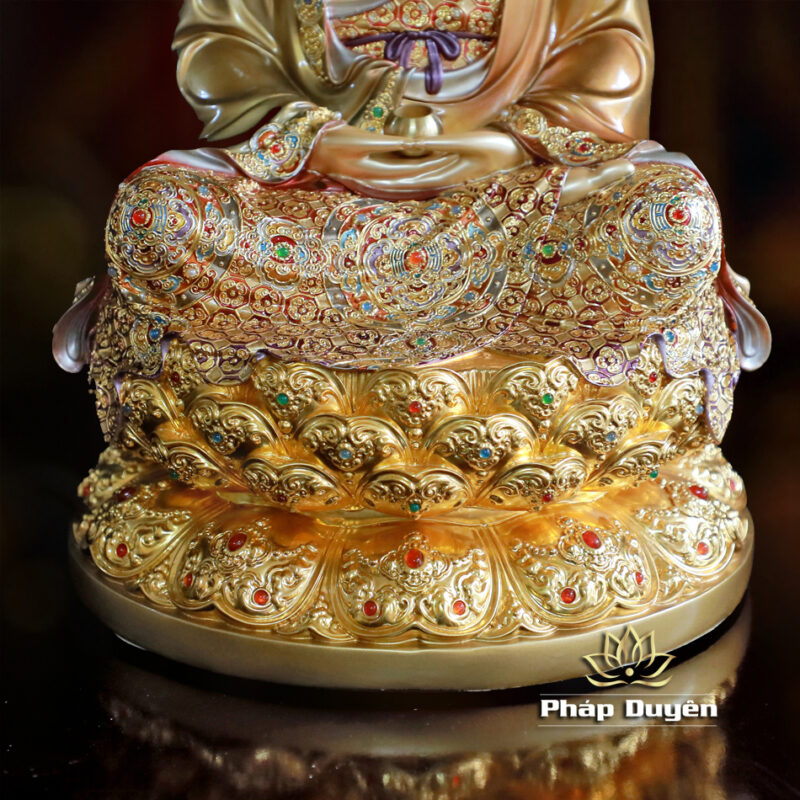 Bộ Tượng Tây Phương Tam Thánh Ngồi, Bằng Đồng Sơn Men Cổ Mẫn Bảo, Cao 40cm (Có Hào Quang) - Ảnh 7