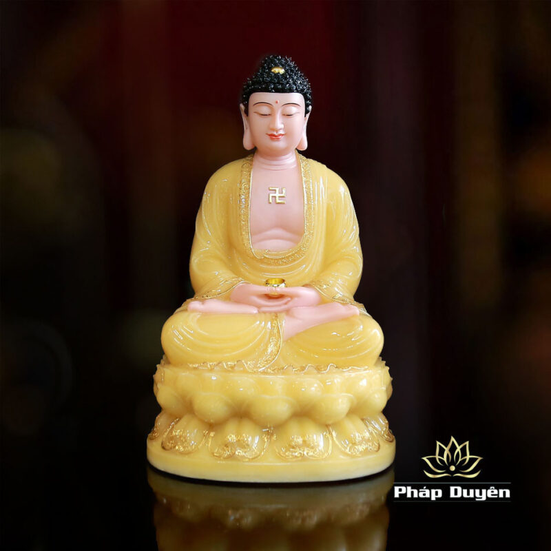Bộ Tượng Tây Phương Tam Thánh Ngồi Đài Sen Bằng Bột Đá Thạch Anh Viền Vàng, Cao 48cm - Ảnh 3