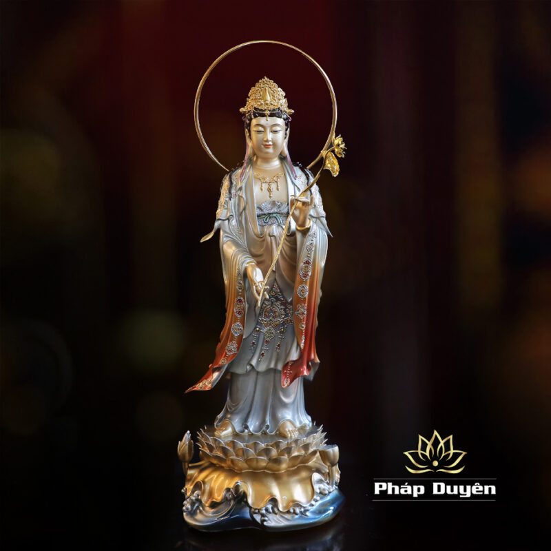 Bộ Tượng Tây Phương Tam Thánh Đứng, Bằng Đồng Men Cổ, Cao 48cm (Tổng Lá Đề 53cm) - Ảnh 18