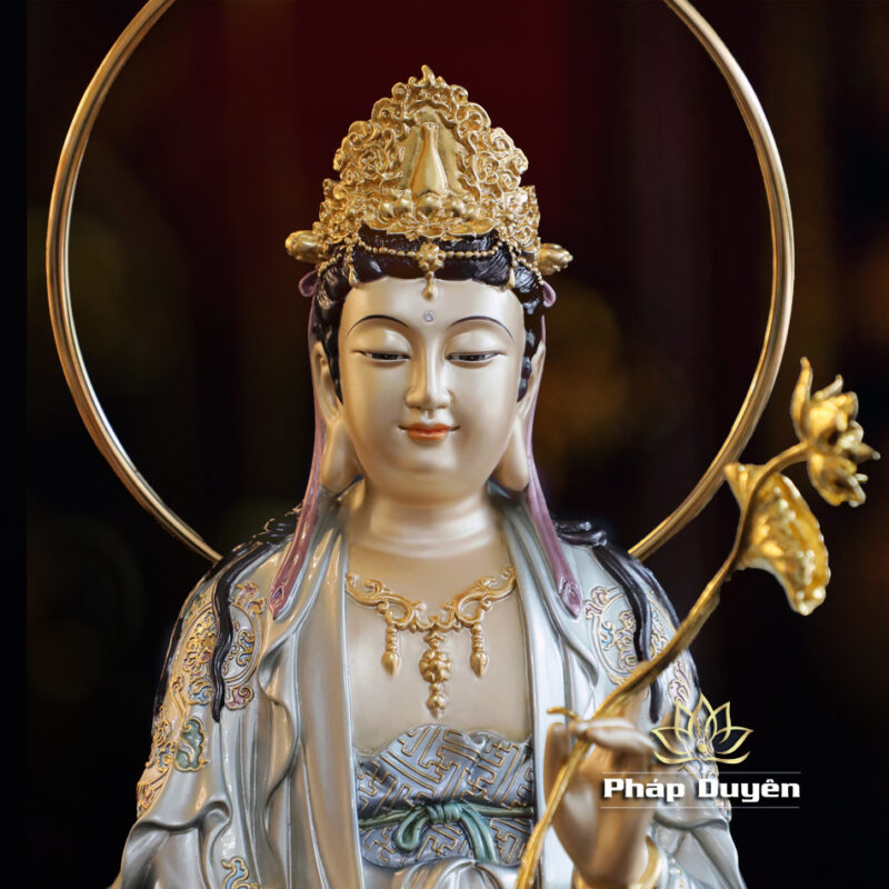 Bộ Tượng Tây Phương Tam Thánh Đứng, Bằng Đồng Men Cổ, Cao 48cm (Tổng Lá Đề 53cm) - Ảnh 19