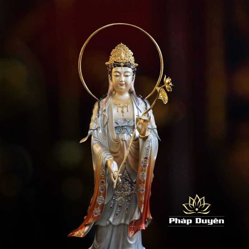 Bộ Tượng Tây Phương Tam Thánh Đứng, Bằng Đồng Men Cổ, Cao 48cm (Tổng Lá Đề 53cm) - Ảnh 21
