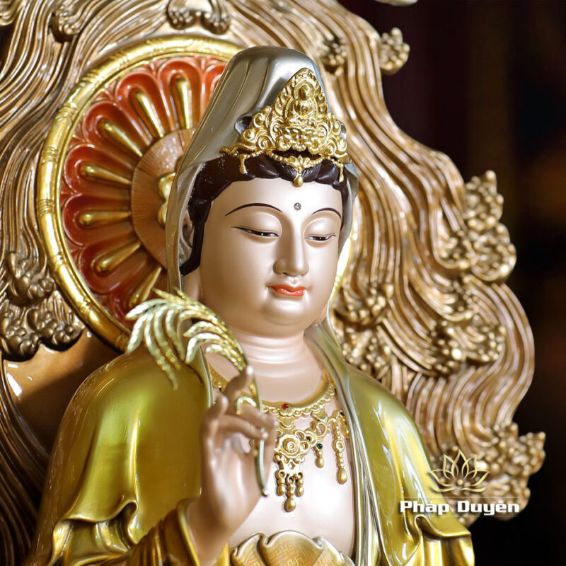 Bộ Tượng Tây Phương Tam Thánh Ngồi Non Nước, Bằng Đồng, Có Lọng Che, Cao 40cm (Tổng Lá Đề 58cm) - Ảnh 9