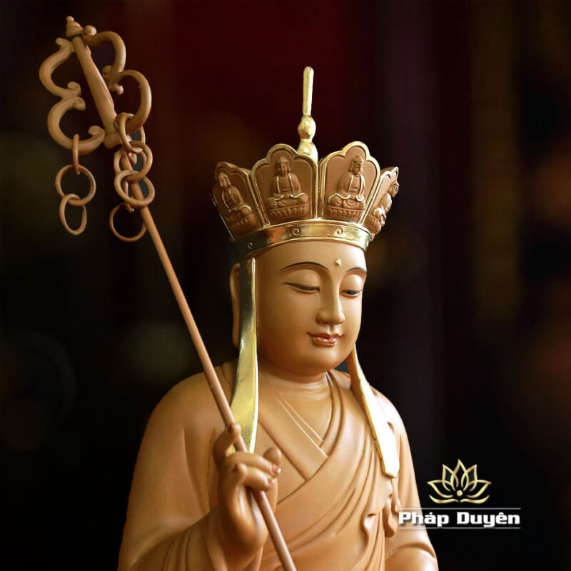 Tượng Địa Tạng Ngồi Đế Sen Bằng Gỗ Hương Chương, Cao 40cm, 48cm - Ảnh 3