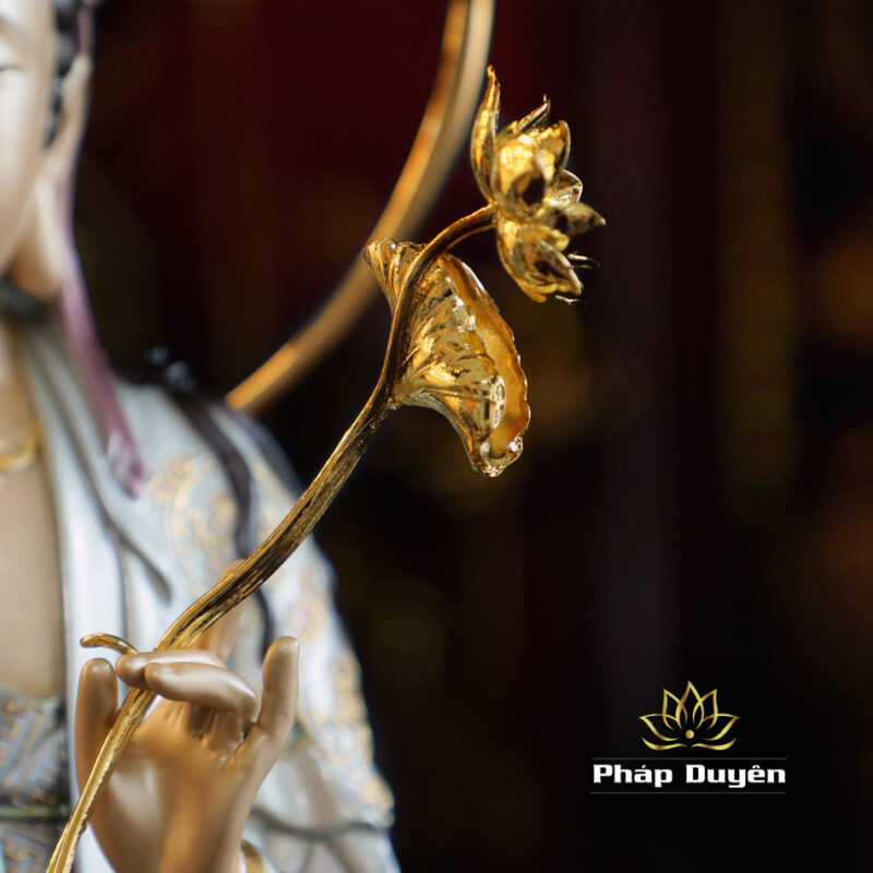 Bộ Tượng Tây Phương Tam Thánh Đứng, Bằng Đồng Men Cổ, Cao 48cm (Tổng Lá Đề 53cm) - Ảnh 22