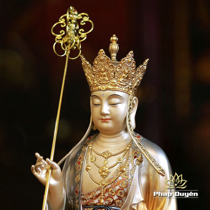 Tượng Bồ Tát Địa Tạng, Chất Liệu Đồng Sơn Men Cổ, Nhiều Kích Thước - Ảnh 3