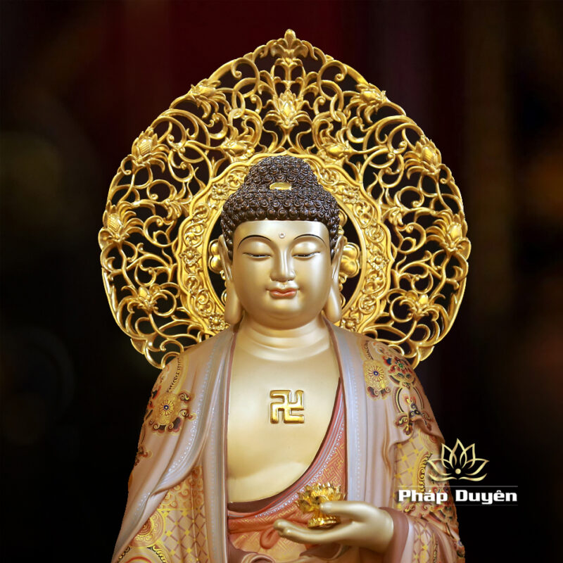 Bộ Tượng Tây Phương Tam Thánh Đứng, Bằng Đồng Vẽ Gấm Cao 66cm (Tổng Lá Đề 78cm) - Ảnh 3
