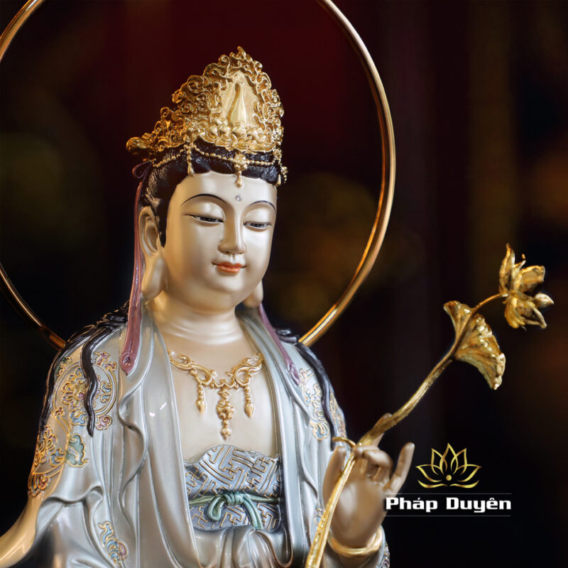 Bộ Tượng Tây Phương Tam Thánh Đứng, Bằng Đồng Men Cổ, Cao 48cm (Tổng Lá Đề 53cm) - Ảnh 20