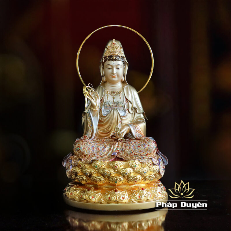 Bộ Tượng Tây Phương Tam Thánh Ngồi, Bằng Đồng Sơn Men Cổ Mẫn Bảo, Cao 40cm (Có Hào Quang) - Ảnh 8