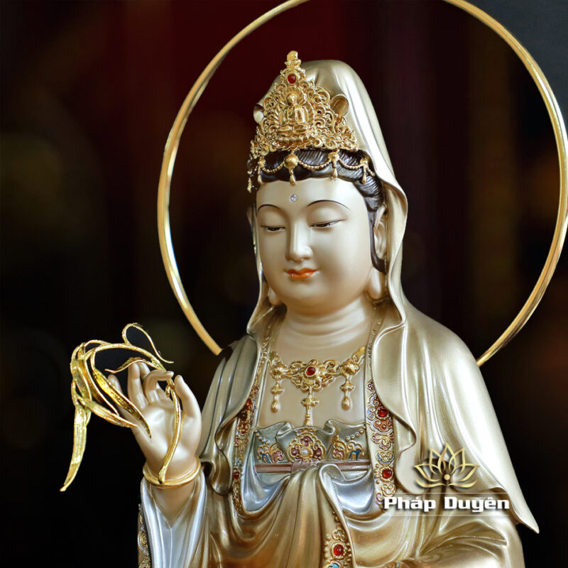 Bộ Tượng Tây Phương Tam Thánh Ngồi, Bằng Đồng Sơn Men Cổ Mẫn Bảo, Cao 40cm (Có Hào Quang) - Ảnh 9