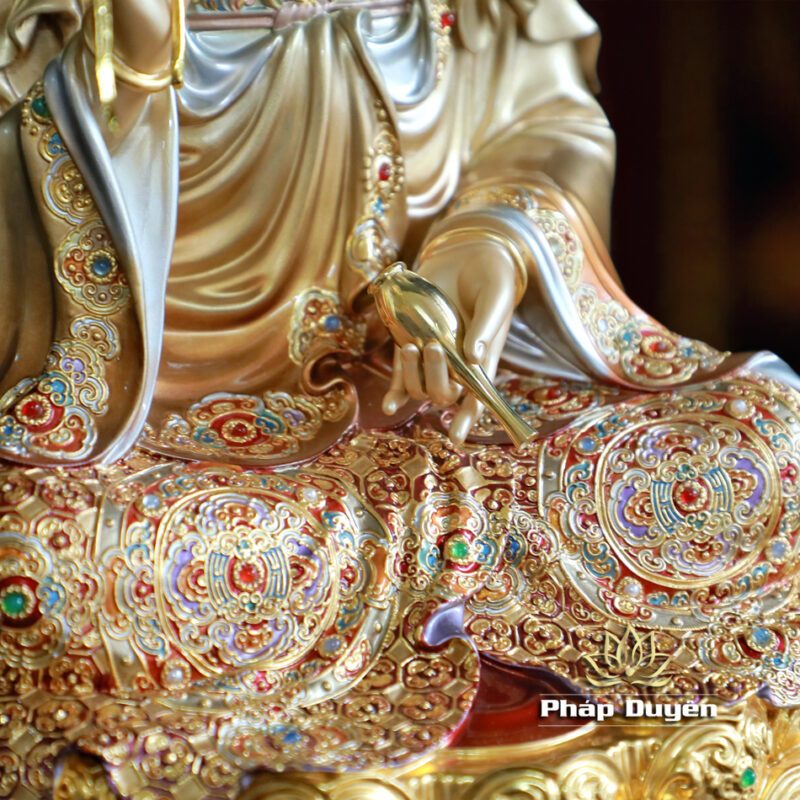 Bộ Tượng Tây Phương Tam Thánh Ngồi, Bằng Đồng Sơn Men Cổ Mẫn Bảo, Cao 40cm (Có Hào Quang) - Ảnh 12