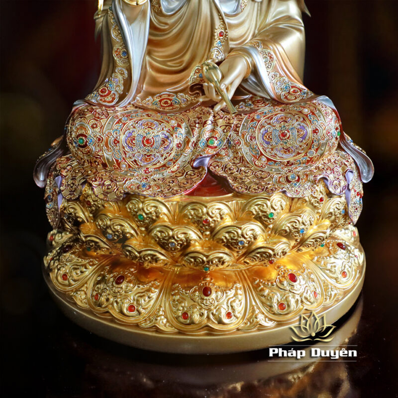 Bộ Tượng Tây Phương Tam Thánh Ngồi, Bằng Đồng Sơn Men Cổ Mẫn Bảo, Cao 40cm (Có Hào Quang) - Ảnh 13