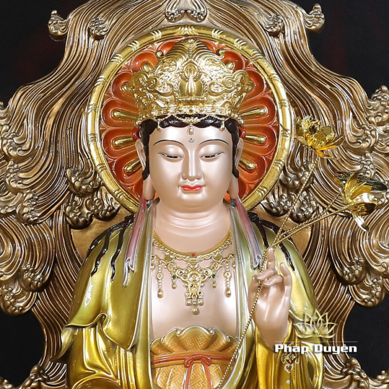 Bộ Tượng Tây Phương Tam Thánh Ngồi Non Nước, Bằng Đồng, Có Lọng Che, Cao 40cm (Tổng Lá Đề 58cm) - Ảnh 13