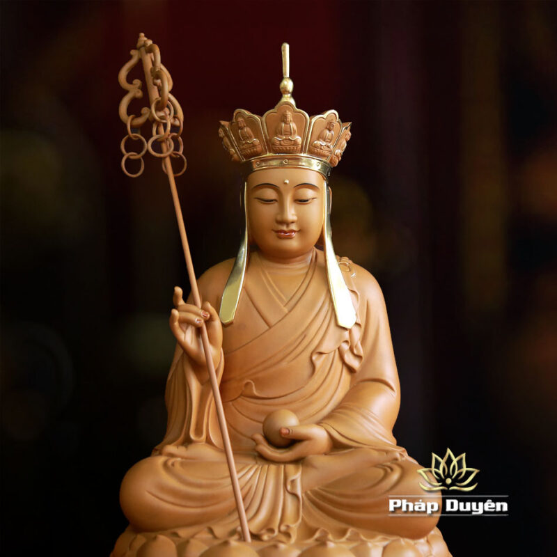 Tượng Địa Tạng Ngồi Đế Sen Bằng Gỗ Hương Chương, Cao 40cm, 48cm - Ảnh 4