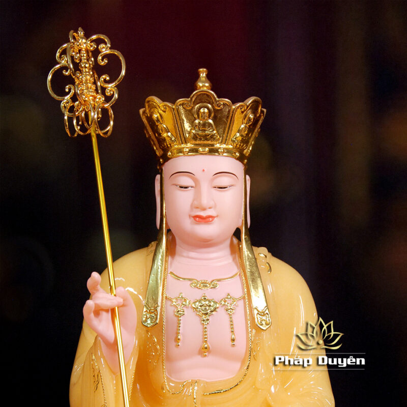 Tượng Địa Tạng Bồ Tát Ngồi, Bằng Bột Đá Thạch Anh Viền Vàng, Cao 40cm - Ảnh 2