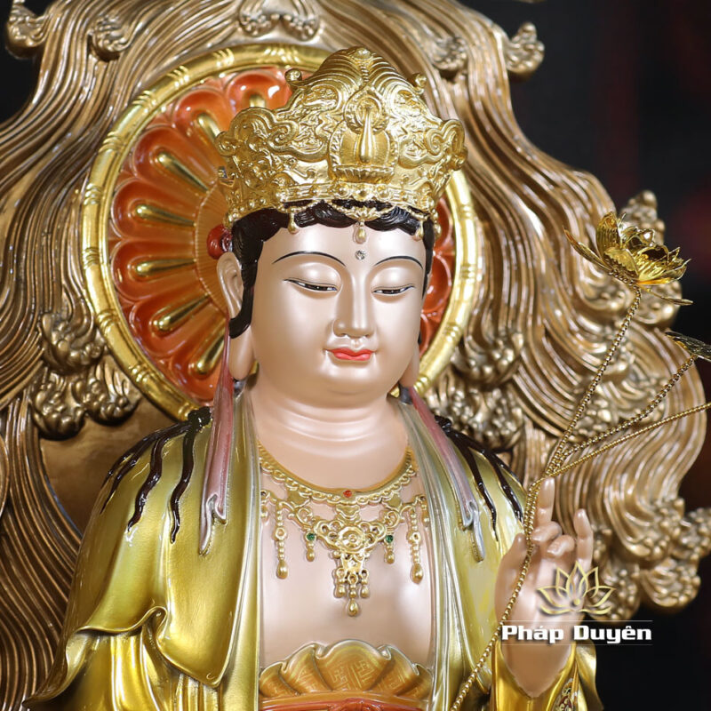 Bộ Tượng Tây Phương Tam Thánh Ngồi Non Nước, Bằng Đồng, Có Lọng Che, Cao 40cm (Tổng Lá Đề 58cm) - Ảnh 14
