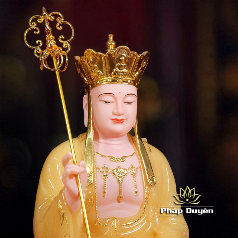 Tượng Địa Tạng Bồ Tát Ngồi, Bằng Bột Đá Thạch Anh Viền Vàng, Cao 40cm - Ảnh 3