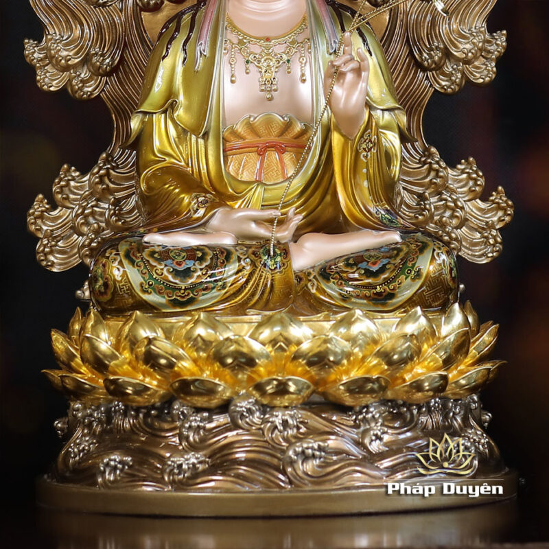 Bộ Tượng Tây Phương Tam Thánh Ngồi Non Nước, Bằng Đồng, Có Lọng Che, Cao 40cm (Tổng Lá Đề 58cm) - Ảnh 16
