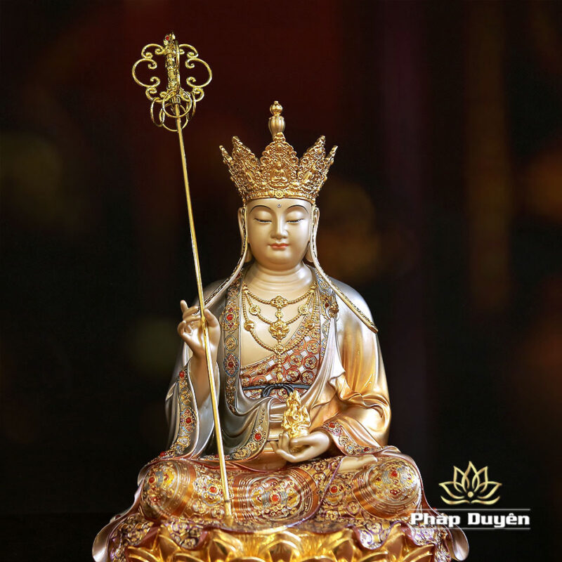 Tượng Bồ Tát Địa Tạng, Chất Liệu Đồng Sơn Men Cổ, Nhiều Kích Thước - Ảnh 4