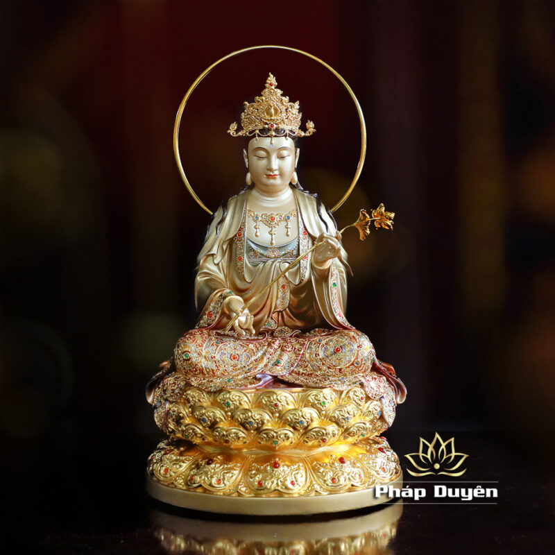 Bộ Tượng Tây Phương Tam Thánh Ngồi, Bằng Đồng Sơn Men Cổ Mẫn Bảo, Cao 40cm (Có Hào Quang) - Ảnh 14