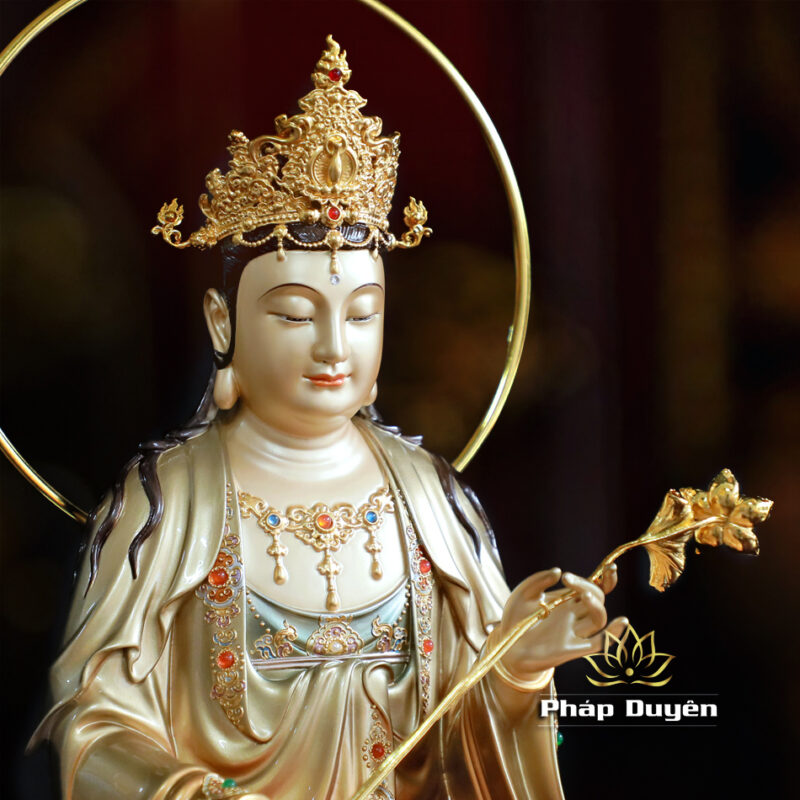 Bộ Tượng Tây Phương Tam Thánh Ngồi, Bằng Đồng Sơn Men Cổ Mẫn Bảo, Cao 40cm (Có Hào Quang) - Ảnh 15
