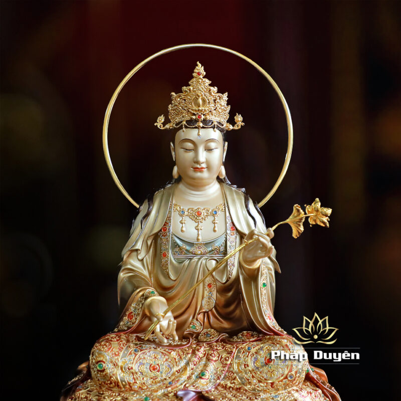 Bộ Tượng Tây Phương Tam Thánh Ngồi, Bằng Đồng Sơn Men Cổ Mẫn Bảo, Cao 40cm (Có Hào Quang) - Ảnh 16