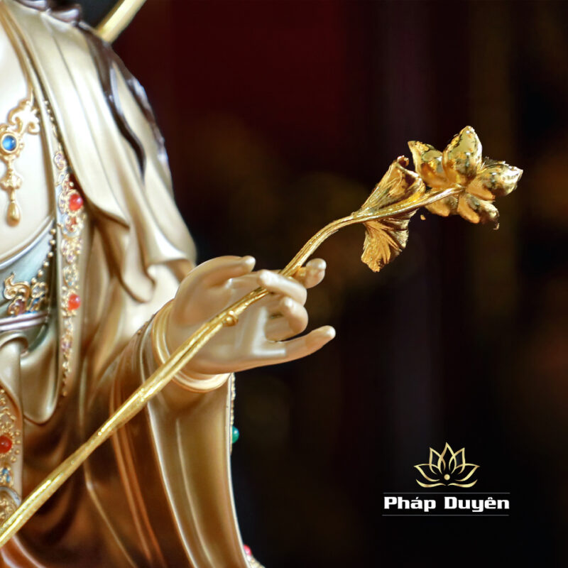 Bộ Tượng Tây Phương Tam Thánh Ngồi, Bằng Đồng Sơn Men Cổ Mẫn Bảo, Cao 40cm (Có Hào Quang) - Ảnh 17