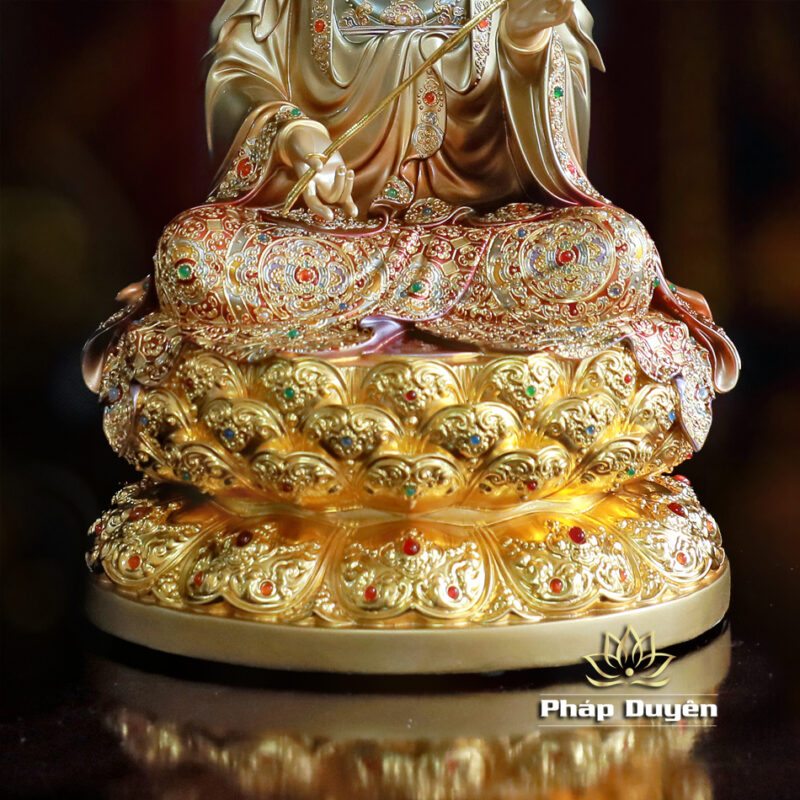 Bộ Tượng Tây Phương Tam Thánh Ngồi, Bằng Đồng Sơn Men Cổ Mẫn Bảo, Cao 40cm (Có Hào Quang) - Ảnh 18