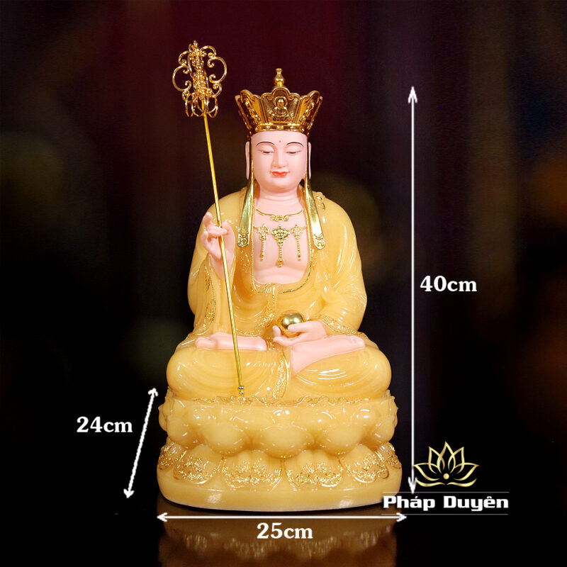 Tượng Địa Tạng Bồ Tát Ngồi, Bằng Bột Đá Thạch Anh Viền Vàng, Cao 40cm - Ảnh 6