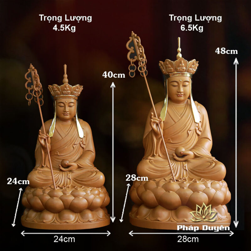 Tượng Địa Tạng Ngồi Đế Sen Bằng Gỗ Hương Chương, Cao 40cm, 48cm - Ảnh 6