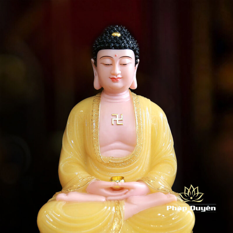 Bộ Tượng Tây Phương Tam Thánh Ngồi Đài Sen Bằng Bột Đá Thạch Anh Viền Vàng, Cao 48cm - Ảnh 6